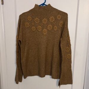CeCe Brown Floral Turtleneck Sweater